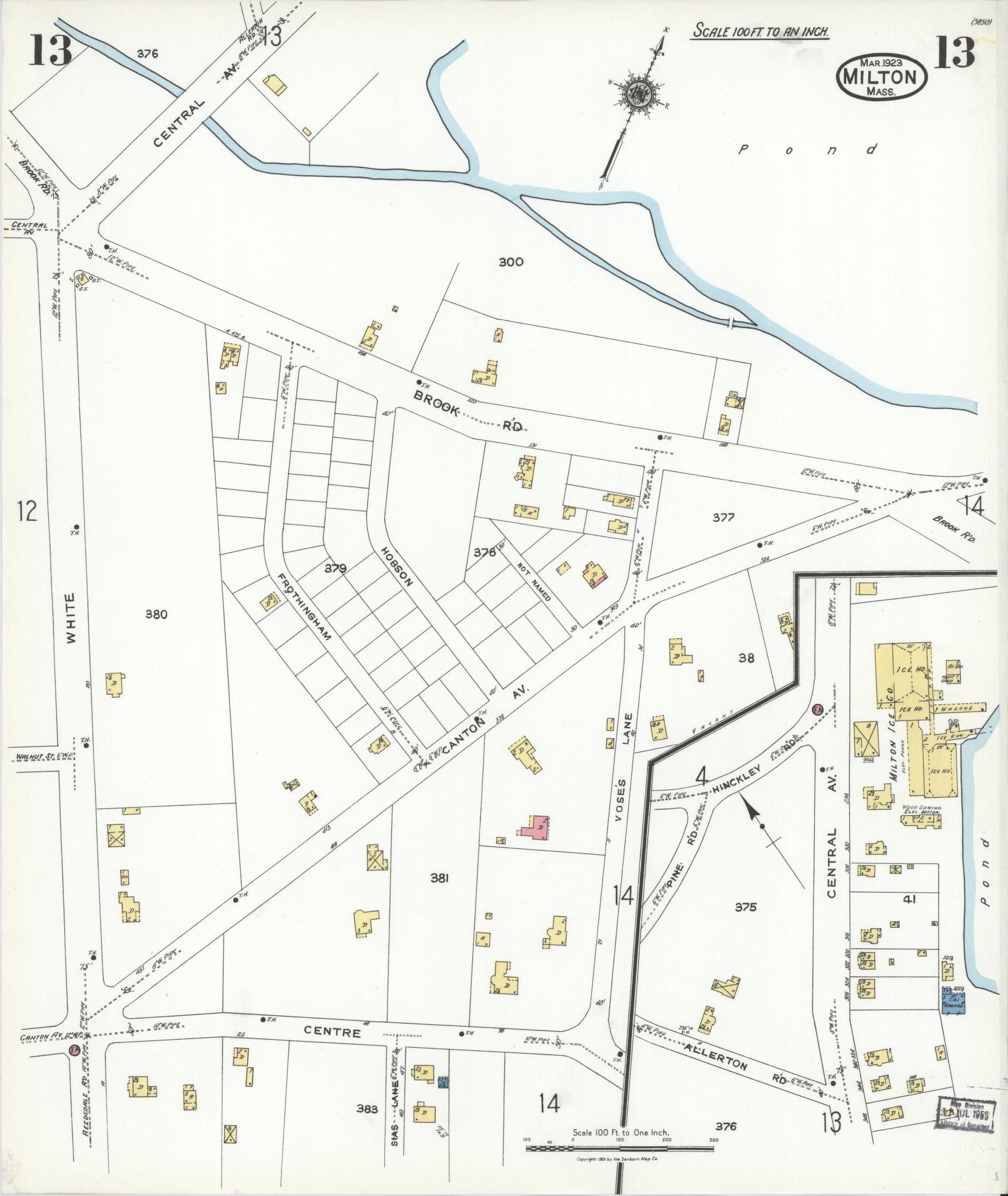 Sanborn Fire Insurance Map from Milton, Norfolk County, Massachusetts (1923), Sheet #0013 - Complete Map Set gallery image, historic Sanborn map, vintage wall art, Massachusetts Massachusetts