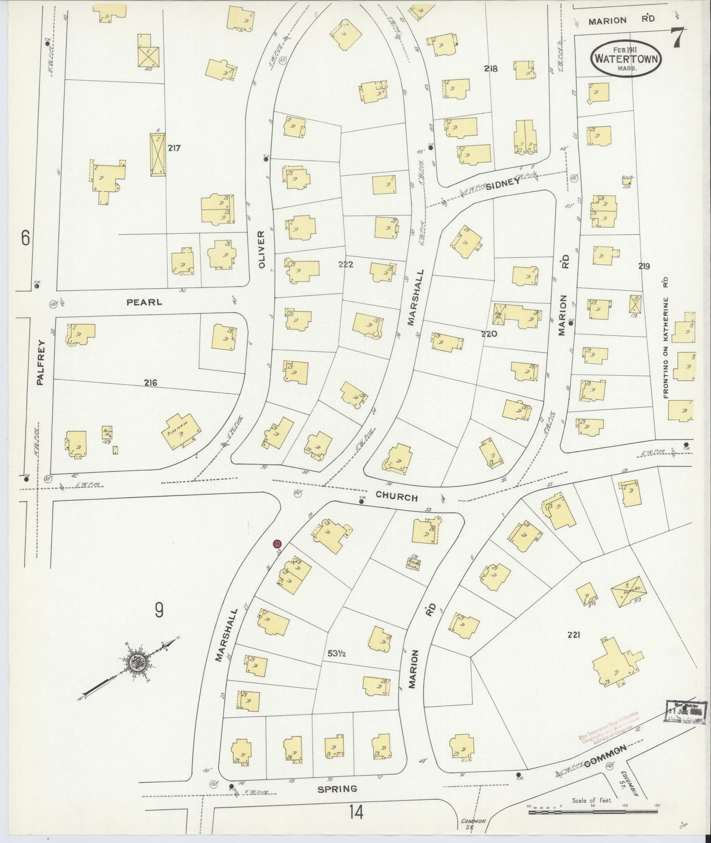 Sanborn Fire Insurance Map from Watertown, Middlesex County, Massachusetts (1911), Sheet #0007 - Historic Sanborn Fire Insurance Map Print, vintage old map wall art, antique decor, genealogy gift, Massachusetts Massachusetts map
