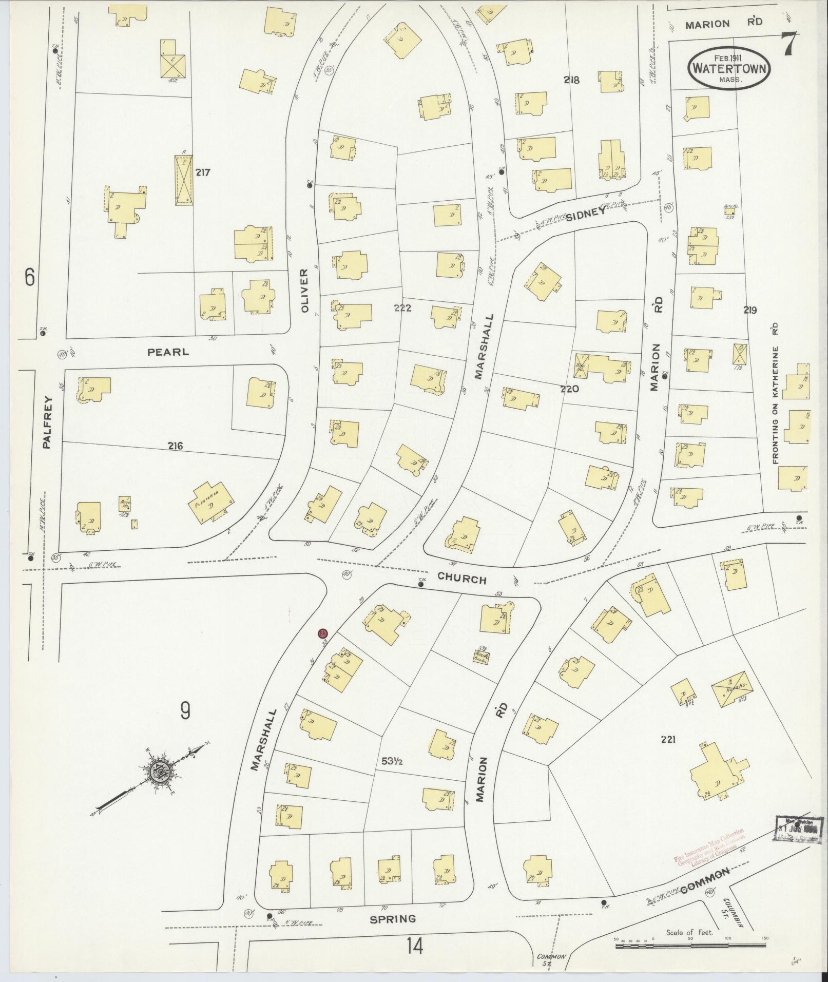 Sanborn Fire Insurance Map from Watertown, Middlesex County, Massachusetts (1911), Sheet #0007 - Historic Sanborn Fire Insurance Map Print, vintage old map wall art, antique decor, genealogy gift, Massachusetts Massachusetts map