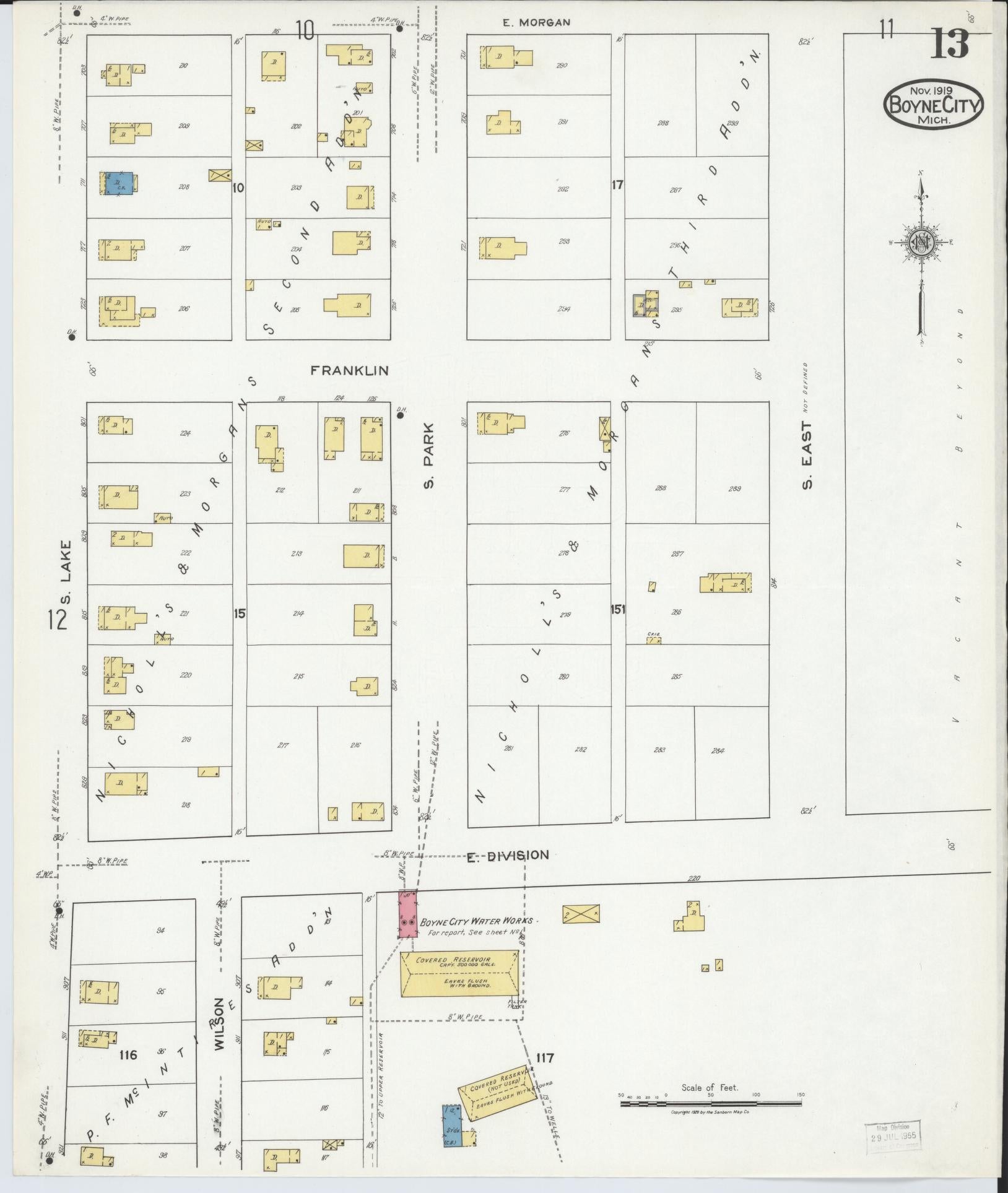 Sanborn Fire Insurance Map from Boyne City, Charlevoix County, Michigan (1919), Sheet #0013 - Historic Sanborn Fire Insurance Map Print, vintage old map wall art, antique decor, genealogy gift, Michigan Michigan map