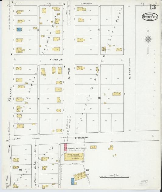 Sanborn Fire Insurance Map from Boyne City, Charlevoix County, Michigan (1919), Sheet #0013 - Historic Sanborn Fire Insurance Map Print, vintage old map wall art, antique decor, genealogy gift, Michigan Michigan map