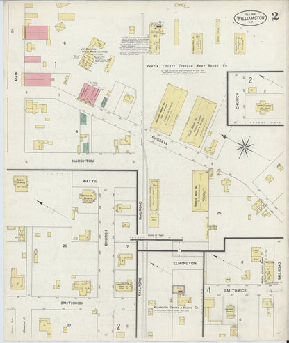 Sanborn Fire Insurance Map from Williamston, Martin County, North Carolina (1908), Sheet #0002 - Historic Sanborn Fire Insurance Map Print, vintage old map wall art, antique decor, genealogy gift, North Carolina North Carolina map