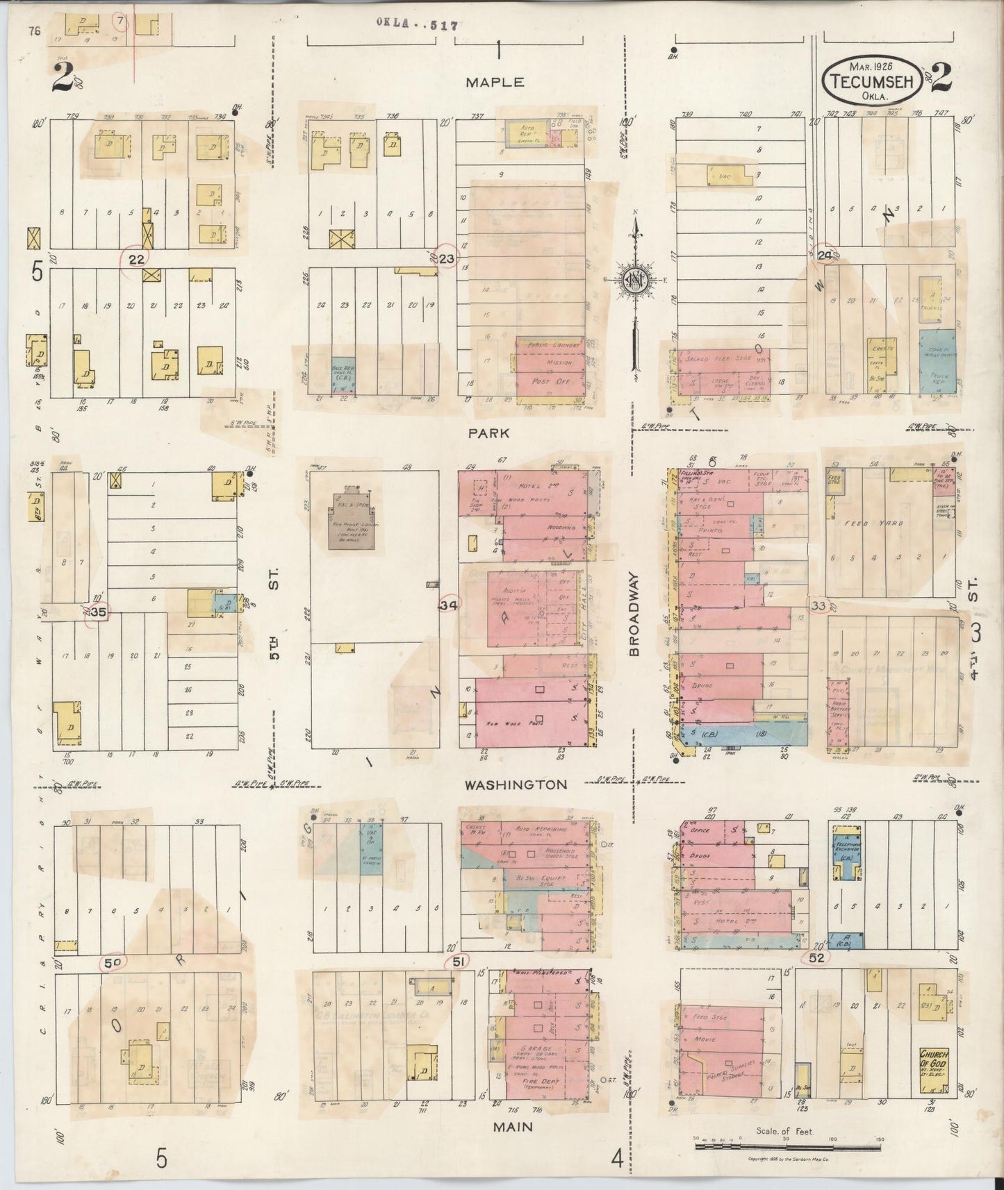 Sanborn Fire Insurance Map from Tecumseh, Pottawatomie County, Oklahoma (1944), Sheet #0002 - Historic Sanborn Fire Insurance Map Print, vintage old map wall art, antique decor, genealogy gift, Oklahoma Oklahoma map