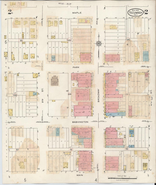 Sanborn Fire Insurance Map from Tecumseh, Pottawatomie County, Oklahoma (1944), Sheet #0002 - Historic Sanborn Fire Insurance Map Print, vintage old map wall art, antique decor, genealogy gift, Oklahoma Oklahoma map