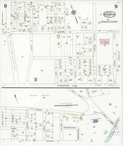 Sanborn Fire Insurance Map from Ridgewood, Bergen County, New Jersey (1928), Sheet #0009 - Historic Sanborn Fire Insurance Map Print, vintage old map wall art, antique decor, genealogy gift, New Jersey New Jersey map