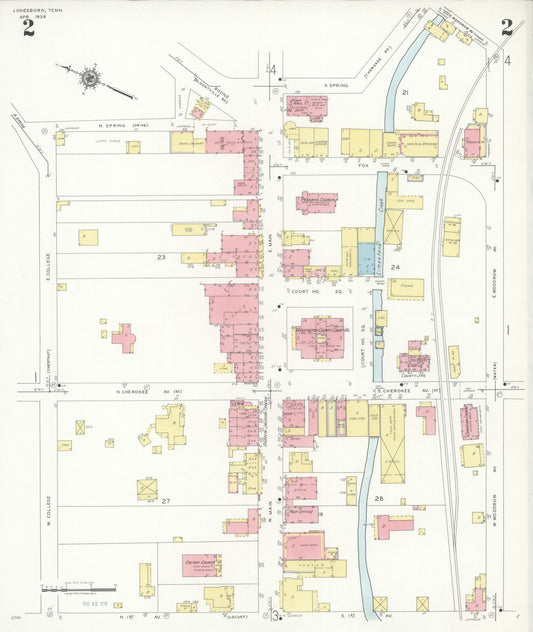 Sanborn Fire Insurance Map from Jonesboro, Washington County, Tennessee (1939), Sheet #0002 - Historic Sanborn Fire Insurance Map Print, vintage old map wall art, antique decor, genealogy gift, Tennessee Tennessee map