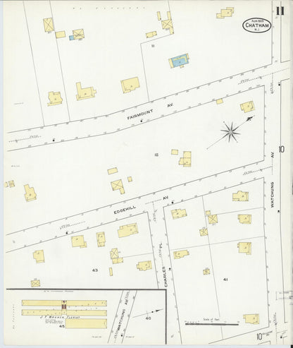 Sanborn Fire Insurance Map from Chatham, Morris County, New Jersey (1909), Sheet #0011 - Historic Sanborn Fire Insurance Map Print, vintage old map wall art, antique decor, genealogy gift, New Jersey New Jersey map