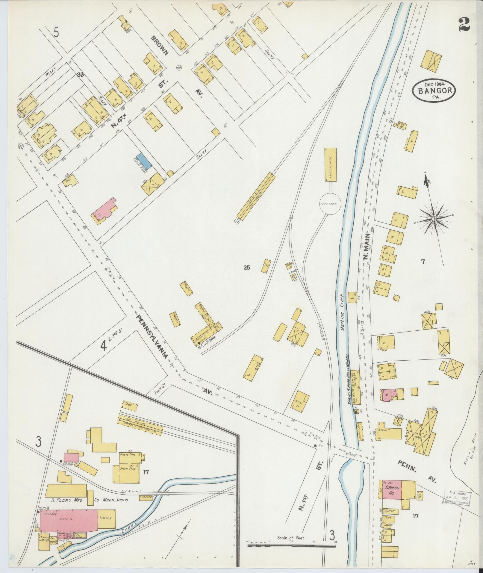 Sanborn Fire Insurance Map from Bangor, Northampton County, Pennsylvania (1904), Sheet #0002 - Historic Sanborn Fire Insurance Map Print, vintage old map wall art, antique decor, genealogy gift, Pennsylvania Pennsylvania map