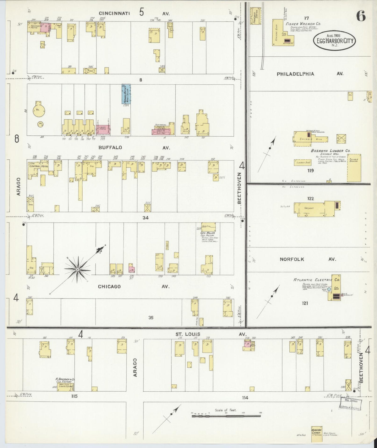 Sanborn Fire Insurance Map from Egg Harbor City, Atlantic County, New Jersey (1908), Sheet #0006 - Complete Map Set gallery image, historic Sanborn map, vintage wall art, New Jersey New Jersey
