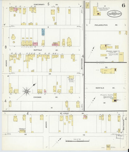 Sanborn Fire Insurance Map from Egg Harbor City, Atlantic County, New Jersey (1908), Sheet #0006 - Complete Map Set gallery image, historic Sanborn map, vintage wall art, New Jersey New Jersey