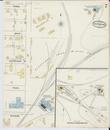 Sanborn Fire Insurance Map from Ishpeming, Marquette County, Michigan (1888), Sheet #0007 - Historic Sanborn Fire Insurance Map Print, vintage old map wall art, antique decor, genealogy gift, Michigan Michigan map
