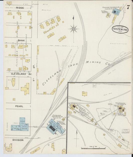 Sanborn Fire Insurance Map from Ishpeming, Marquette County, Michigan (1888), Sheet #0007 - Historic Sanborn Fire Insurance Map Print, vintage old map wall art, antique decor, genealogy gift, Michigan Michigan map