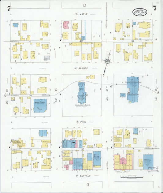 Sanborn Fire Insurance Map from Rawlins, Carbon County, Wyoming (1931), Sheet #0007 - Historic Sanborn Fire Insurance Map Print, vintage old map wall art, antique decor, genealogy gift, Wyoming Wyoming map
