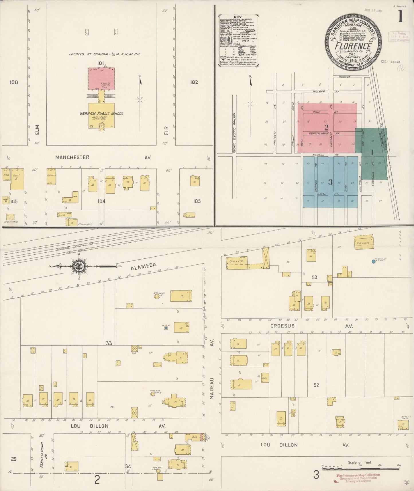 Sanborn Fire Insurance Map from Florence, Los Angeles County, California. (1913) – Historic Sanborn Fire Insurance Map Print