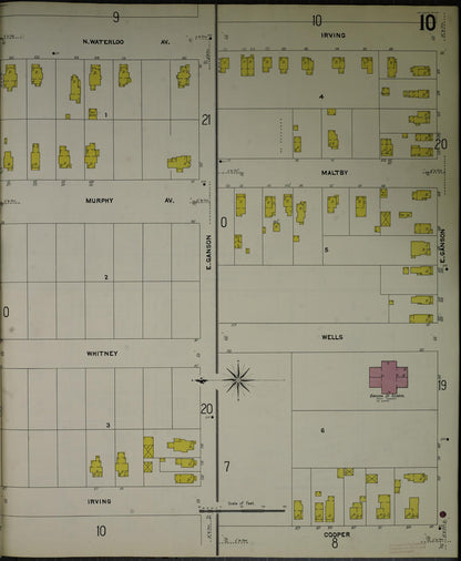 Sanborn Fire Insurance Map from Jackson, Jackson County, Michigan (1907), Sheet #0010 - Historic Sanborn Fire Insurance Map Print, vintage old map wall art, antique decor, genealogy gift, Michigan Michigan map