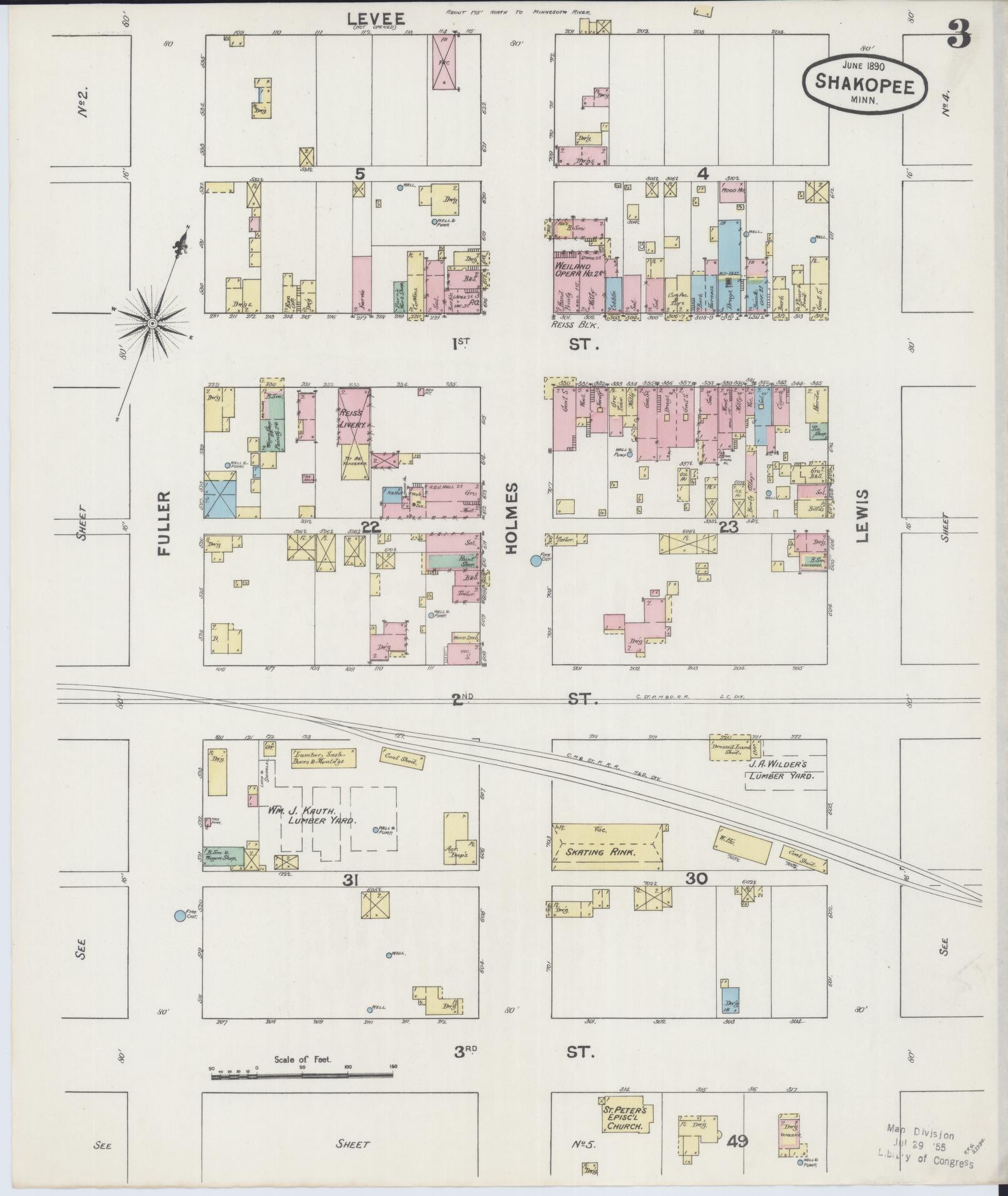 Sanborn Fire Insurance Map from Shakopee, Scott County, Minnesota (1890), Sheet #0003 - Complete Map Set gallery image, historic Sanborn map, vintage wall art, Minnesota Minnesota
