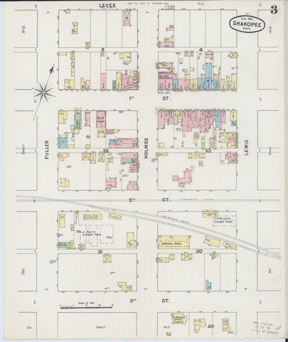 Sanborn Fire Insurance Map from Shakopee, Scott County, Minnesota (1890), Sheet #0003 - Complete Map Set gallery image, historic Sanborn map, vintage wall art, Minnesota Minnesota