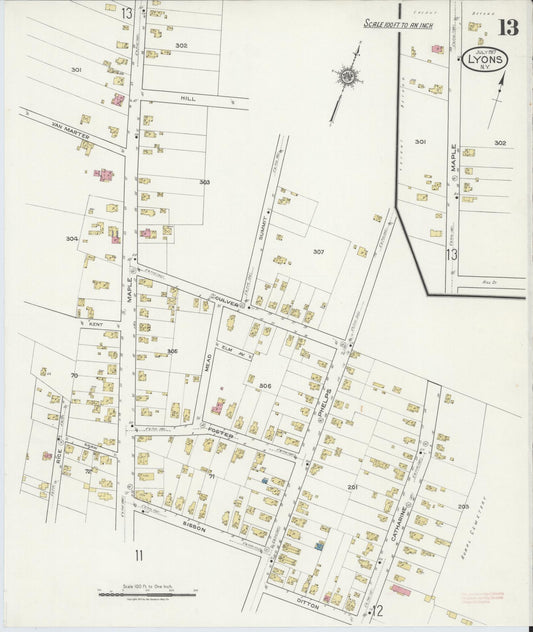 Sanborn Fire Insurance Map from Lyons, Wayne County, New York (1917), Sheet #0013 - Historic Sanborn Fire Insurance Map Print, vintage old map wall art, antique decor, genealogy gift, New York New York map