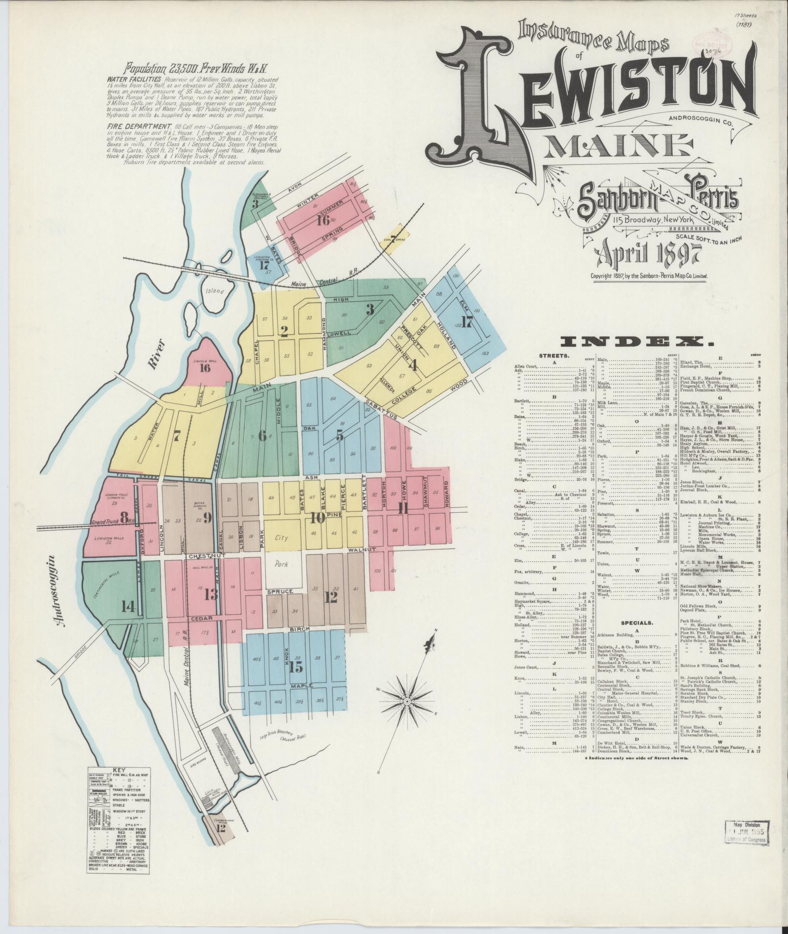 Sanborn Fire Insurance Map from Lewiston, Androscoggin County, Maine. (1897) – Historic Sanborn Fire Insurance Map Print