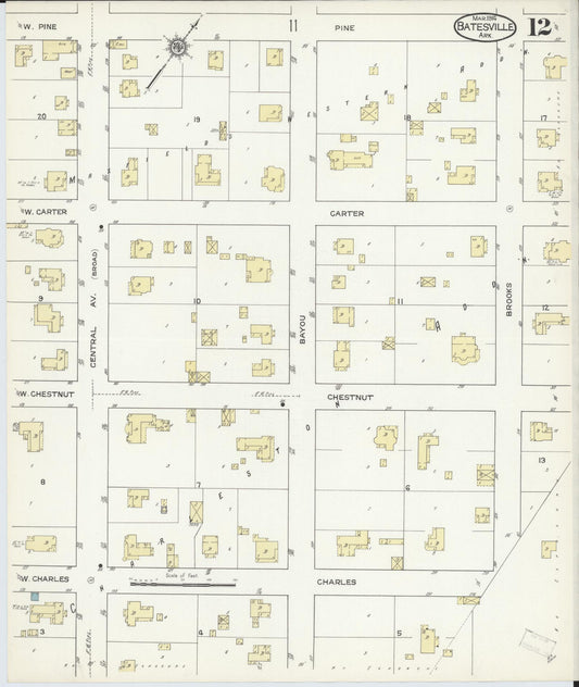 Sanborn Fire Insurance Map from Batesville, Independence County, Arkansas (1914), Sheet #0012 - Historic Sanborn Fire Insurance Map Print, vintage old map wall art, antique decor, genealogy gift, Arkansas Arkansas map