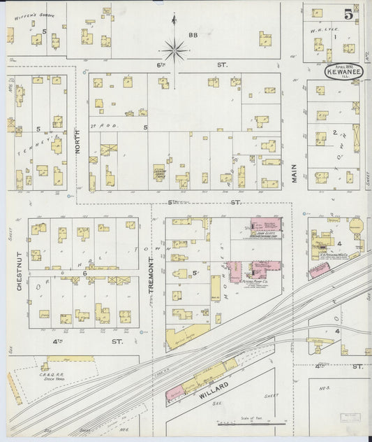 Sanborn Fire Insurance Map from Kewanee, Henry County, Illinois (1892), Sheet #0005 - Historic Sanborn Fire Insurance Map Print, vintage old map wall art, antique decor, genealogy gift, Illinois Illinois map
