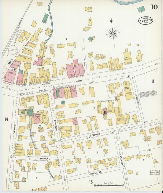 Sanborn Fire Insurance Map from Webster, Worcester County, Massachusetts (1904), Sheet #0010 - Historic Sanborn Fire Insurance Map Print, vintage old map wall art, antique decor, genealogy gift, Massachusetts Massachusetts map