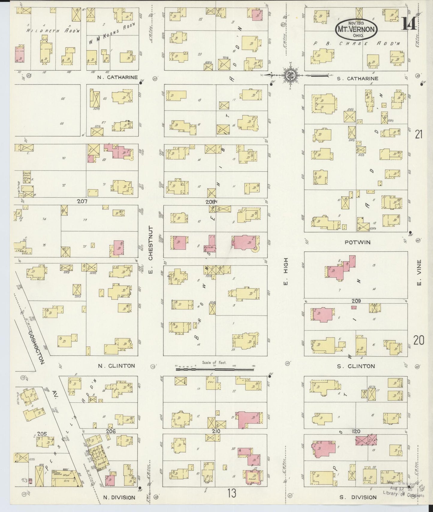 Sanborn Fire Insurance Map from Mount Vernon, Knox County, Ohio (1913), Sheet #0014 - Complete Map Set gallery image, historic Sanborn map, vintage wall art, Ohio Ohio