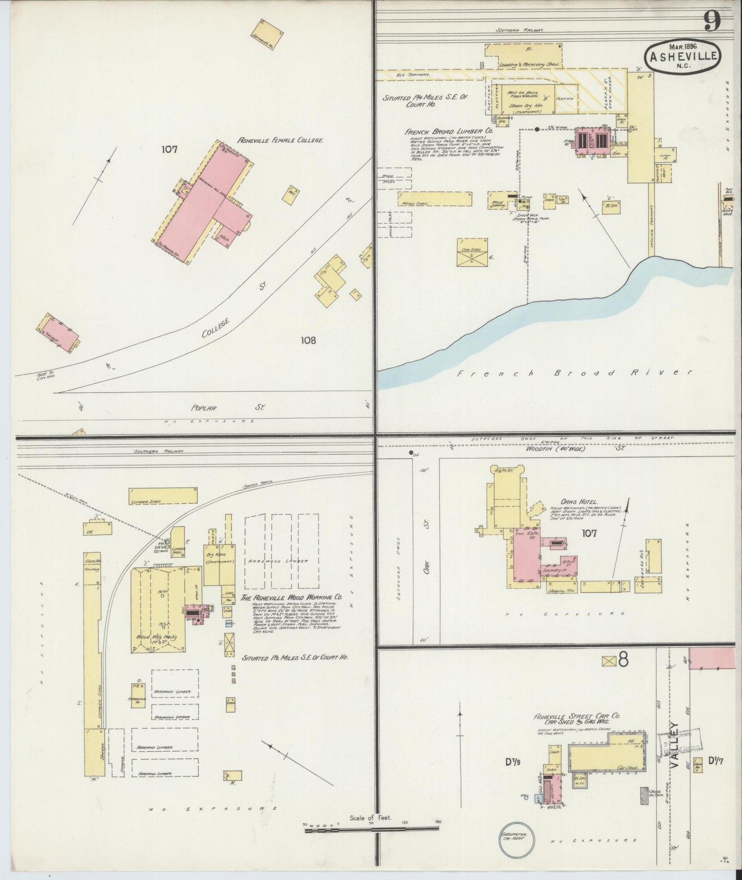 Sanborn Fire Insurance Map from Asheville, Buncombe County, North Carolina (1896), Sheet #0009 - Complete Map Set gallery image, historic Sanborn map, vintage wall art, North Carolina North Carolina