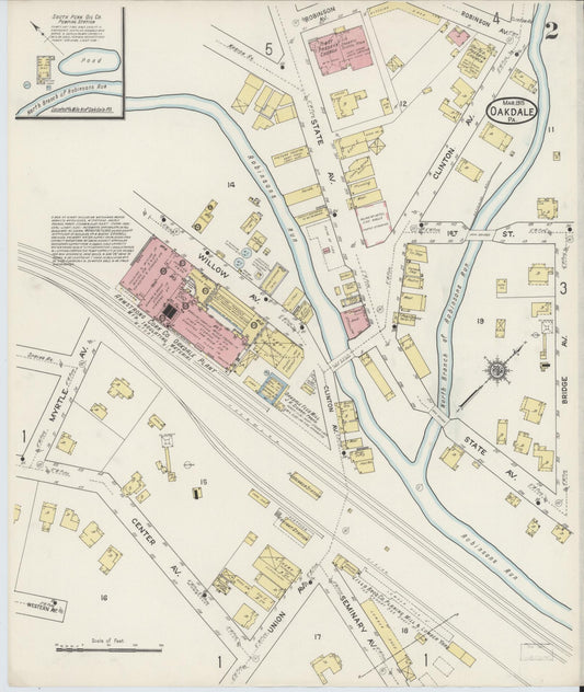 Sanborn Fire Insurance Map from Oakdale, Allegheny County, Pennsylvania (1915), Sheet #0002 - Historic Sanborn Fire Insurance Map Print, vintage old map wall art, antique decor, genealogy gift, Pennsylvania Pennsylvania map
