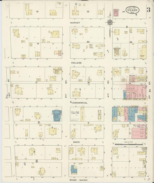 Sanborn Fire Insurance Map from Ozark, Franklin County, Arkansas (1914), Sheet #0003 - Historic Sanborn Fire Insurance Map Print, vintage old map wall art, antique decor, genealogy gift, Arkansas Arkansas map