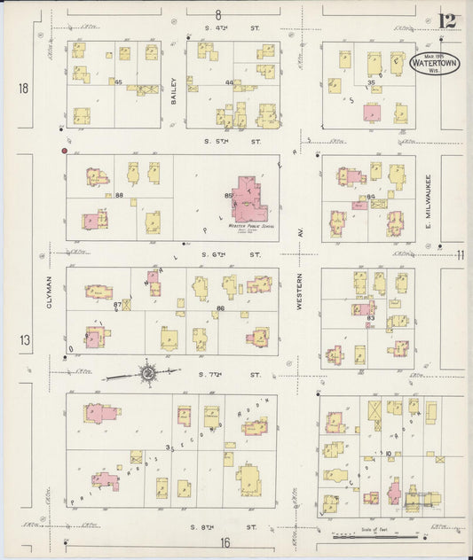 Sanborn Fire Insurance Map from Watertown, Jefferson County, Wisconsin (1915), Sheet #0013 - Historic Sanborn Fire Insurance Map Print, vintage old map wall art, antique decor, genealogy gift, Wisconsin Wisconsin map
