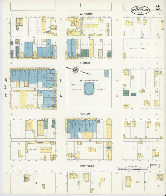 Sanborn Fire Insurance Map from Goldthwaite, Mills County, Texas (1909), Sheet #0002 - Historic Sanborn Fire Insurance Map Print, vintage old map wall art, antique decor, genealogy gift, Texas Texas map