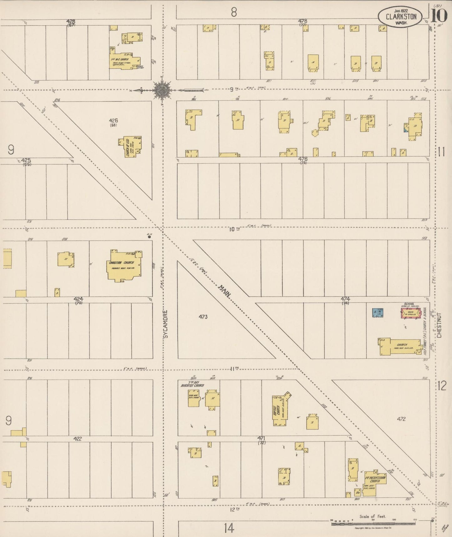 Sanborn Fire Insurance Map from Clarkston, Asotin County, Washington (1922), Sheet #0010 - Complete Map Set gallery image, historic Sanborn map, vintage wall art, Washington Washington