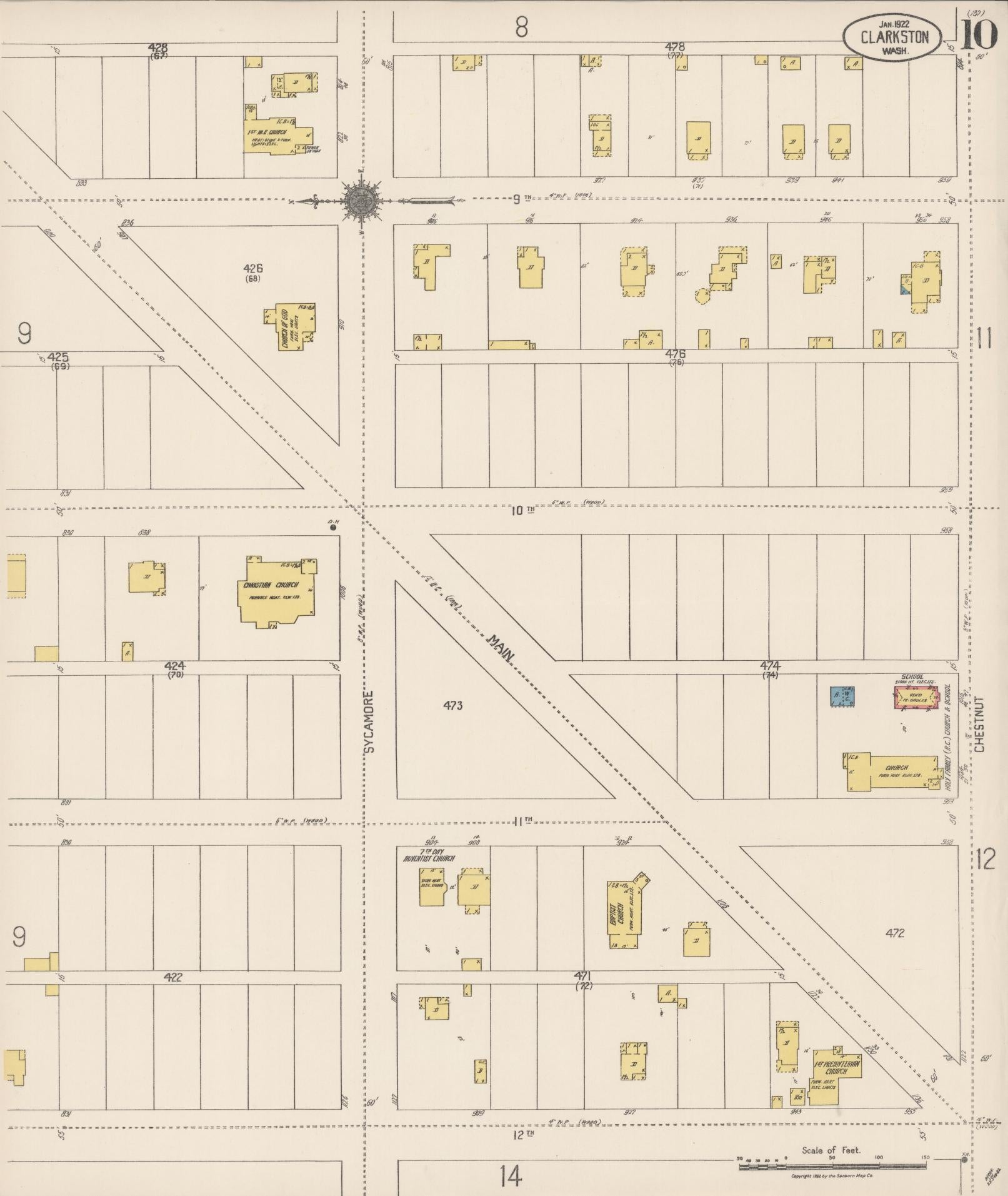 Sanborn Fire Insurance Map from Clarkston, Asotin County, Washington (1922), Sheet #0010 - Complete Map Set gallery image, historic Sanborn map, vintage wall art, Washington Washington