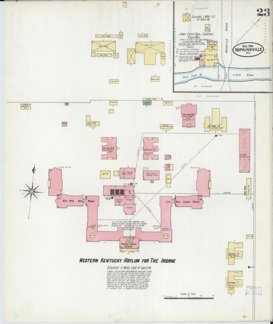 Sanborn Fire Insurance Map from Hopkinsville, Christian County, Kentucky (1906), Sheet #0023 - Historic Sanborn Fire Insurance Map Print, vintage old map wall art, antique decor, genealogy gift, Kentucky Kentucky map