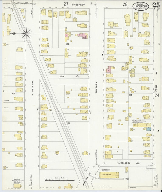 Sanborn Fire Insurance Map from Lockport, Niagara County, New York (1909), Sheet #0025 - Historic Sanborn Fire Insurance Map Print, vintage old map wall art, antique decor, genealogy gift, New York New York map