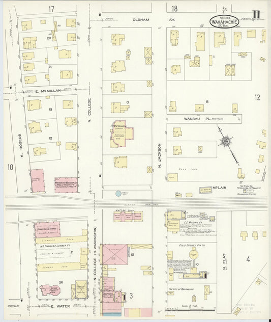 Sanborn Fire Insurance Map from Waxahachie, Ellis County, Texas (1914), Sheet #0011 - Historic Sanborn Fire Insurance Map Print, vintage old map wall art, antique decor, genealogy gift, Texas Texas map