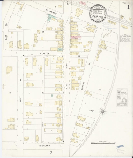 Sanborn Fire Insurance Map from Clayton, Kent County, Delaware (1897), Sheet #0001 - Historic Sanborn Fire Insurance Map Print, vintage old map wall art, antique decor, genealogy gift, Delaware Delaware map