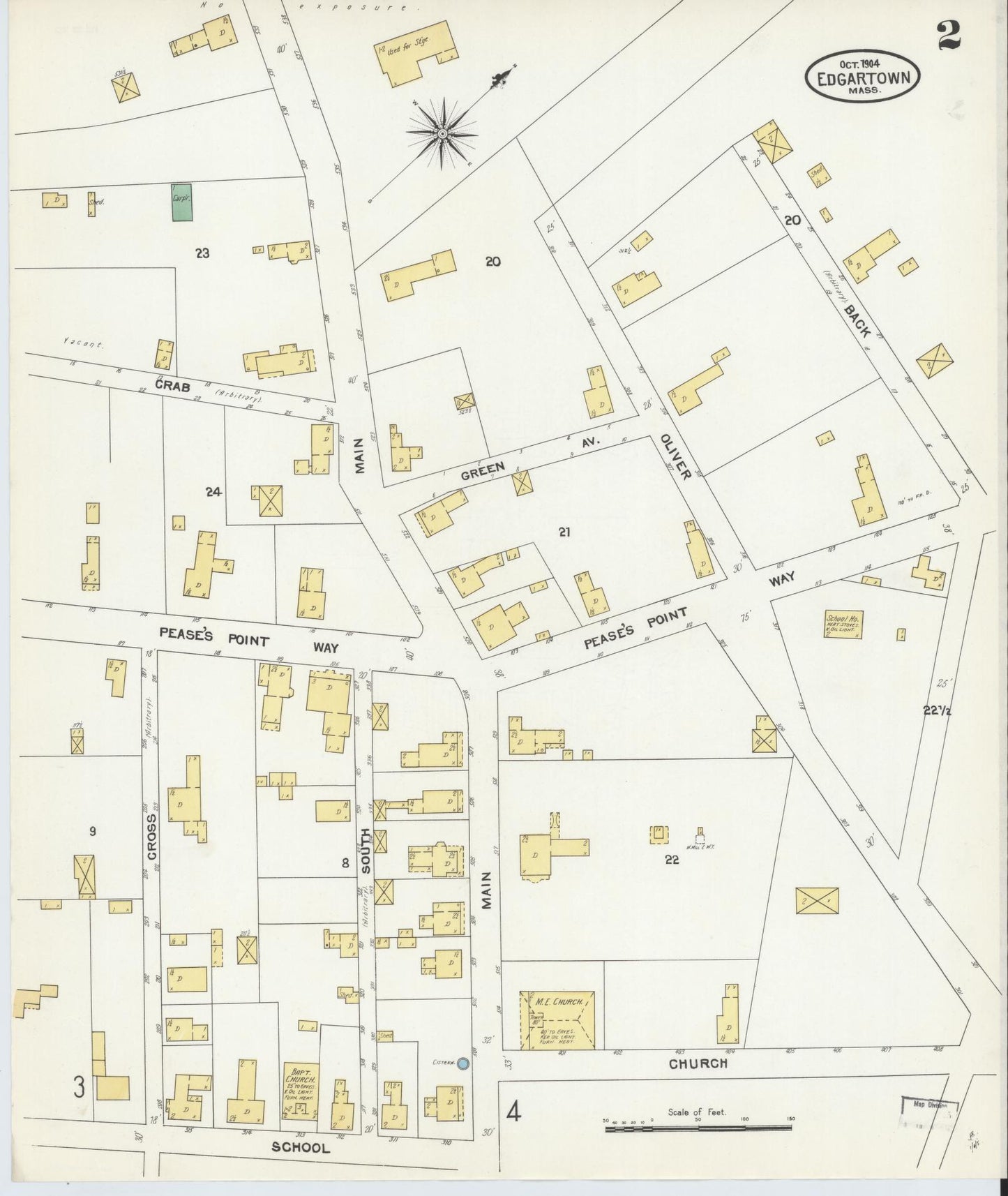 Sanborn Fire Insurance Map from Edgartown, Dukes County, Massachusetts (1904), Sheet #0002 - Complete Map Set gallery image, historic Sanborn map, vintage wall art, Massachusetts Massachusetts