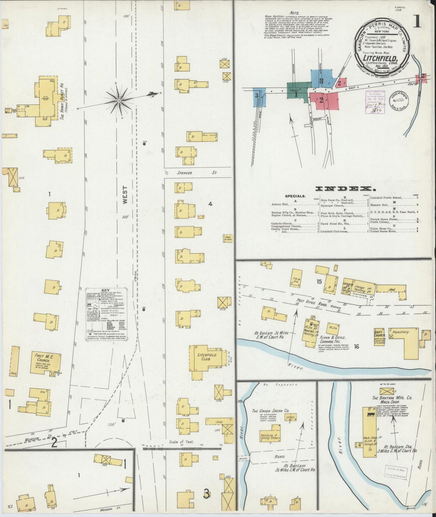 Sanborn Fire Insurance Map from Litchfield, Litchfield County, Connecticut (1901), Sheet #0001 - Complete Map Set gallery image, historic Sanborn map, vintage wall art, Connecticut Connecticut