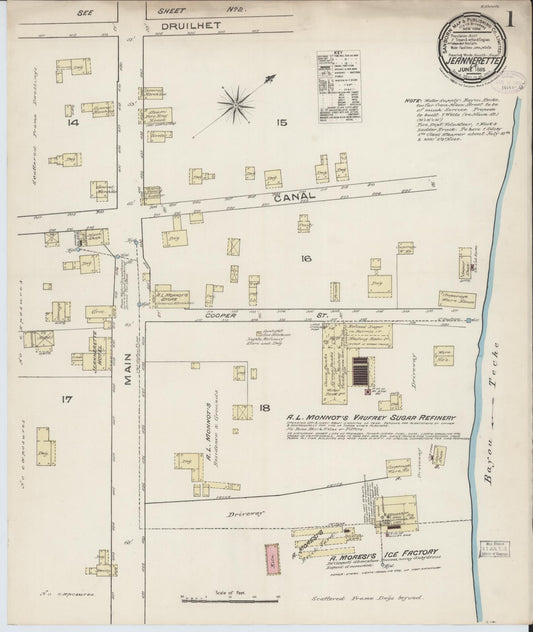 Sanborn Fire Insurance Map from Jeannerette, Iberia Parish, Louisiana (1885), Sheet #0001 - Complete Map Set gallery image, historic Sanborn map, vintage wall art, Louisiana Louisiana