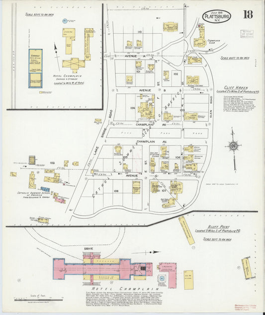 Sanborn Fire Insurance Map from Plattsburg, Clinton County, New York (1918), Sheet #0018 - Historic Sanborn Fire Insurance Map Print, vintage old map wall art, antique decor, genealogy gift, New York New York map