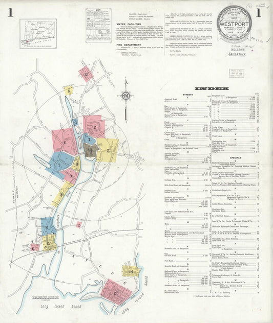 Sanborn Fire Insurance Map from Westport, Fairfield County, Connecticut (1931), Sheet #0001 - Historic Sanborn Fire Insurance Map Print, vintage old map wall art, antique decor, genealogy gift, Connecticut Connecticut map