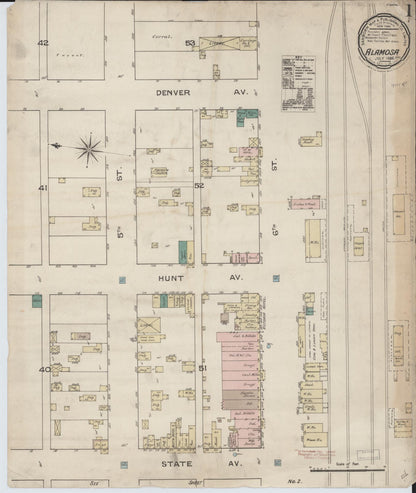 Sanborn Fire Insurance Map from Alamosa, Alamosa County, Colorado (1886), Sheet #0001 - Complete Map Set gallery image, historic Sanborn map, vintage wall art, Colorado Colorado