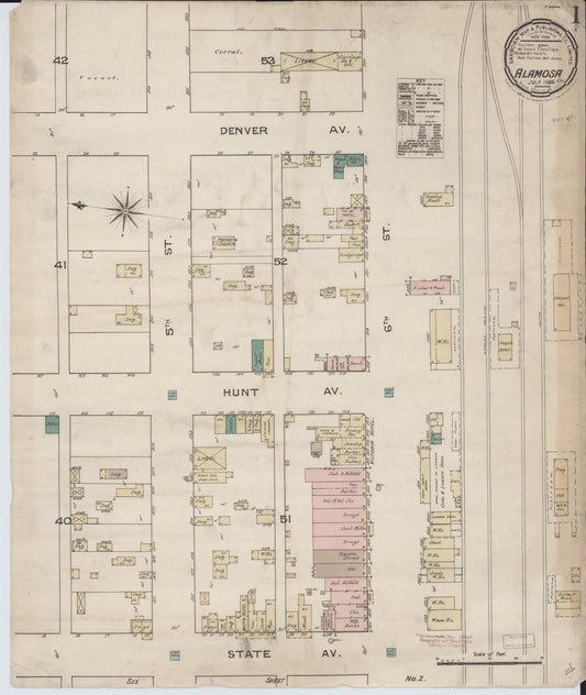 Sanborn Fire Insurance Map from Alamosa, Alamosa County, Colorado (1886), Sheet #0001 - Complete Map Set gallery image, historic Sanborn map, vintage wall art, Colorado Colorado