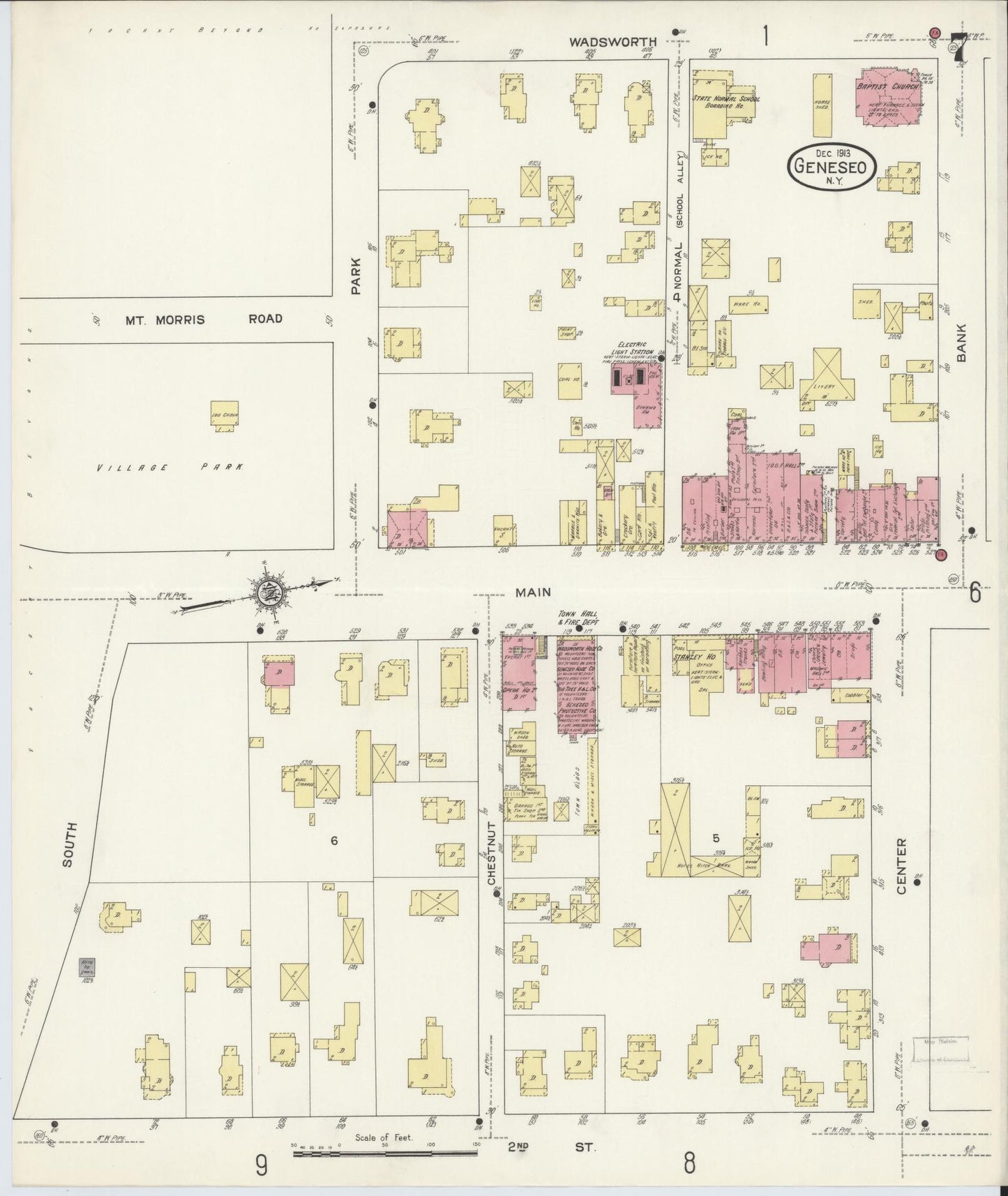 Sanborn Fire Insurance Map from Geneseo, Livingston County, New York (1913), Sheet #0007 - Complete Map Set gallery image, historic Sanborn map, vintage wall art, New York New York