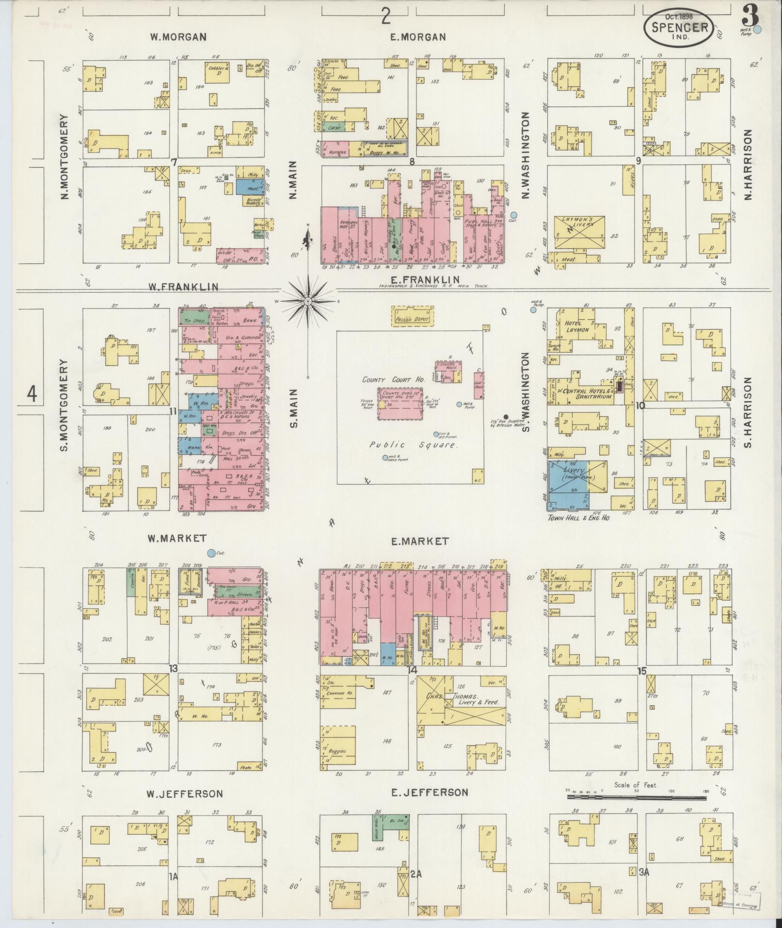 Sanborn Fire Insurance Map from Spencer, Owen County, Indiana (1898), Sheet #0003 - Complete Map Set gallery image, historic Sanborn map, vintage wall art, Indiana Indiana