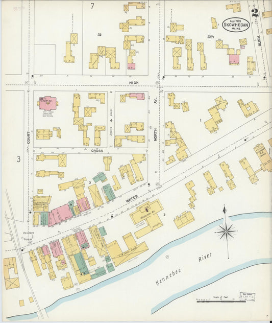 Sanborn Fire Insurance Map from Skowhegan, Somerset County, Maine (1903), Sheet #0002 - Historic Sanborn Fire Insurance Map Print, vintage old map wall art, antique decor, genealogy gift, Maine Maine map