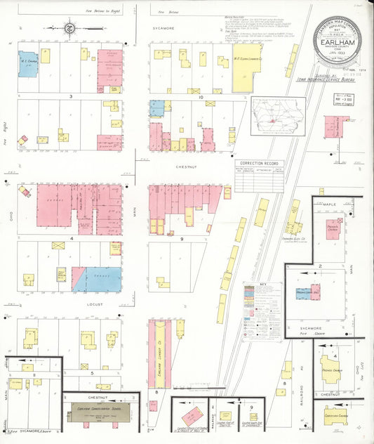 Sanborn Fire Insurance Map from Earlham, Madison County, Iowa (1933), Sheet #0001 - Historic Sanborn Fire Insurance Map Print, vintage old map wall art