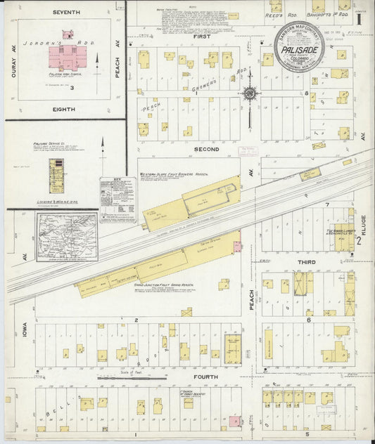 Sanborn Fire Insurance Map from Palisade, Mesa County, Colorado (1912), Sheet #0001 - Historic Sanborn Fire Insurance Map Print, vintage old map wall art, antique decor, genealogy gift, Colorado Colorado map